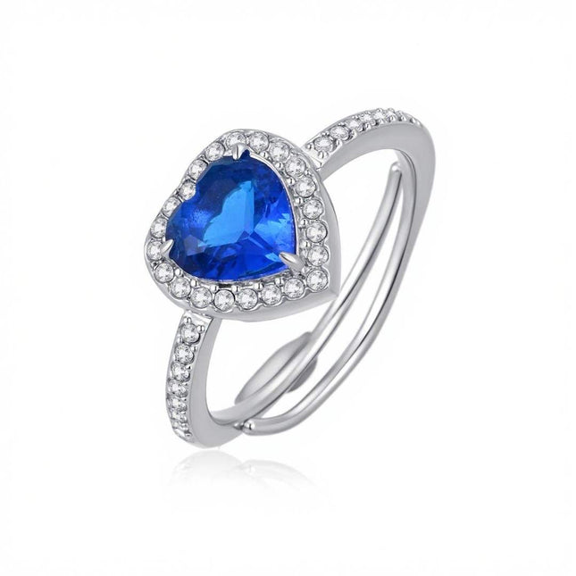 Anello Donna Acciaio Regolabile Cuore Zirconi Halo Multicolore Taglia Unica