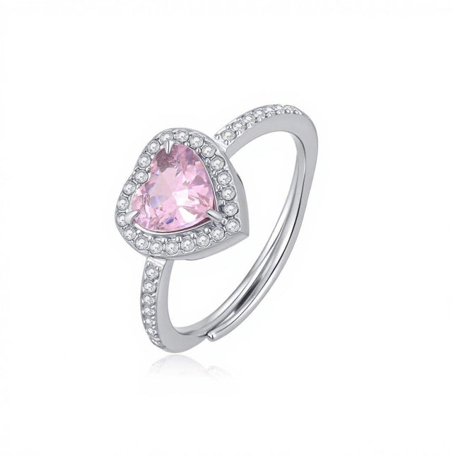 Anello Donna Acciaio Regolabile Cuore Zirconi Halo Multicolore Taglia Unica