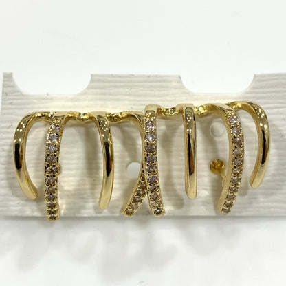 Orecchini a lobo multiform in acciaio colore oro e strass bianchi per donna MF