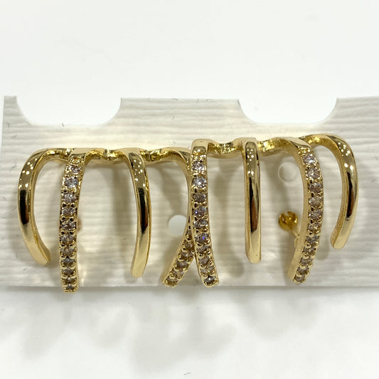 Orecchini a lobo multiform in acciaio colore oro e strass bianchi per donna MF