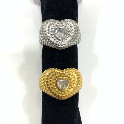 Anello a fascia in acciaio inox per donna cuore strass bianco  misura 18