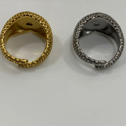 Anello a fascia in acciaio inox per donna cuore strass bianco  misura 18