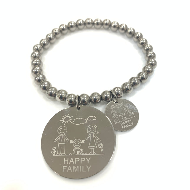 Bracciale elastico a sfere in acciaio con ciondolo Happy Family donna MF