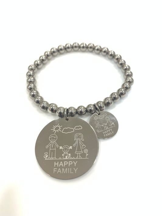 Bracciale elastico a sfere in acciaio con ciondolo Happy Family donna MF