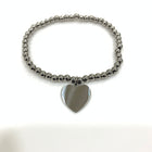 Bracciale Donna Ragazza Elastico Sfere Acciaio Ciondolo Cuore
