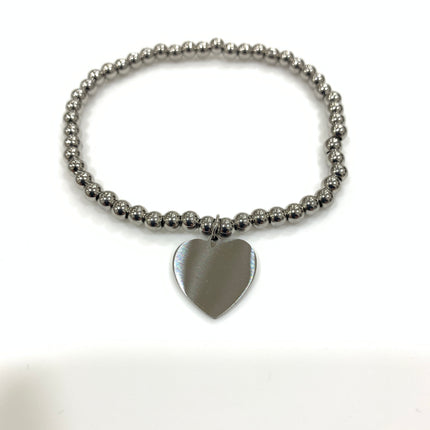 Bracciale elastico a sfere in acciaio e ciondolo cuore per donna ragazza