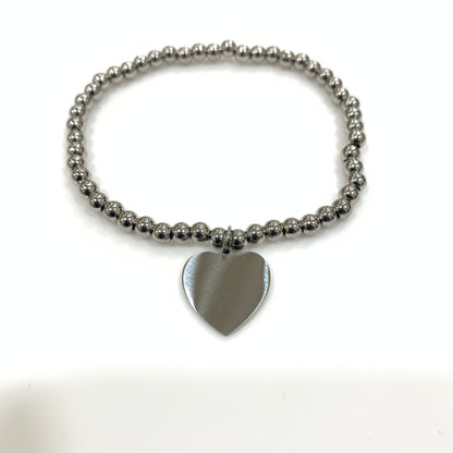 Bracciale elastico a sfere in acciaio e ciondolo cuore per donna ragazza