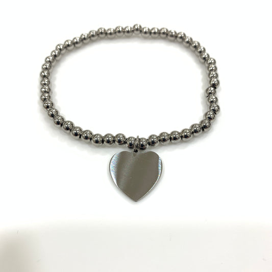 Bracciale elastico a sfere in acciaio e ciondolo cuore per donna ragazza MF