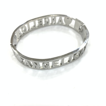 Bracciale in acciaio a manetta con nome in strass per donna