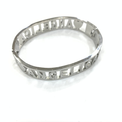 Bracciale in acciaio a manetta con nome in strass per donna MF