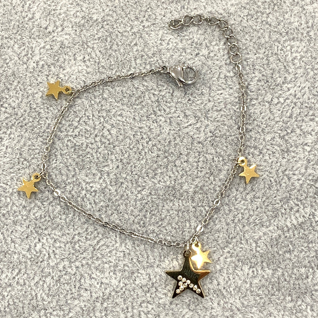 Bracciale acciaio Steel per donna con ciondoli stella colore oro MF