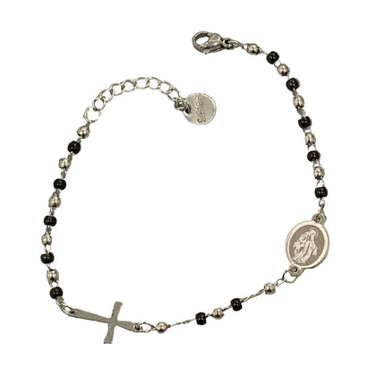 Bracciale Rosario Unisex Shelly Acciaio Inossidabile Grani Bicolore Croce
