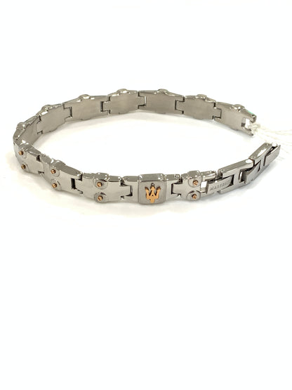 Bracciale in acciaio con elementi colore oro logo MASERATI per uomo