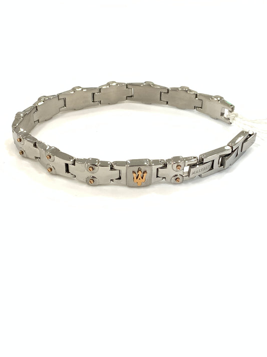 Bracciale in acciaio con elementi colore oro logo MASERATI per uomo