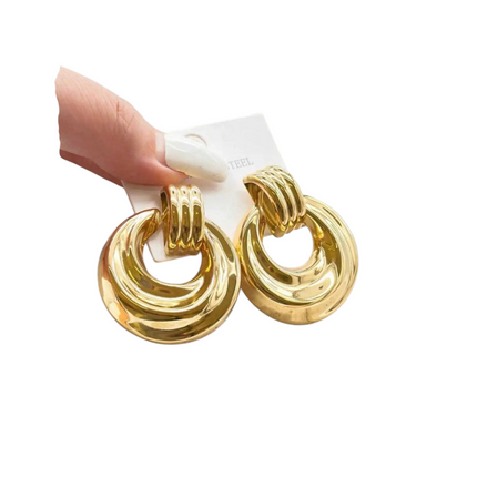 Orecchini Donna SHELLY Acciaio Inox Cerchio Bombato Oro 4cm Vintage