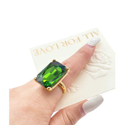 Anello Donna Acciaio Dorato Cristallo Rettangolare 3 Colori Misura 18