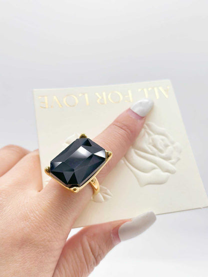 Anello In Acciaio Donna con Grande Pietra Rettangolare Oro – Misura 18 – 3 Colori