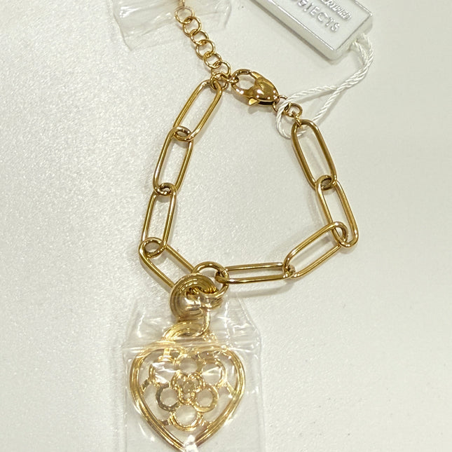 Bracciale Donna OpsObjects Dorato Maglia Larga con Ciondolo Cuore - Nuovo