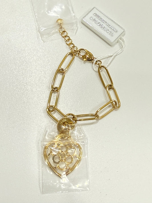 Bracciale OPS! Dorato Maglia Larga con Ciondolo Cuore - Nuovo con Etichetta