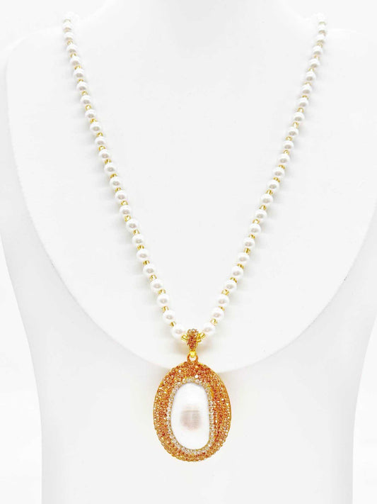 Collana donna perle con pendente ovale perla centrale strass colorati