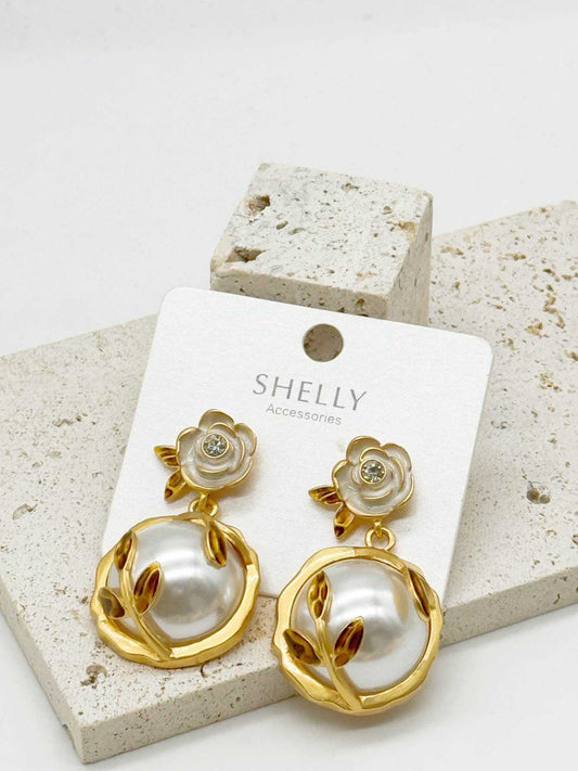 Orecchini Donna Fiore Perla Pendenti Oro Eleganti - Shelly Accessories