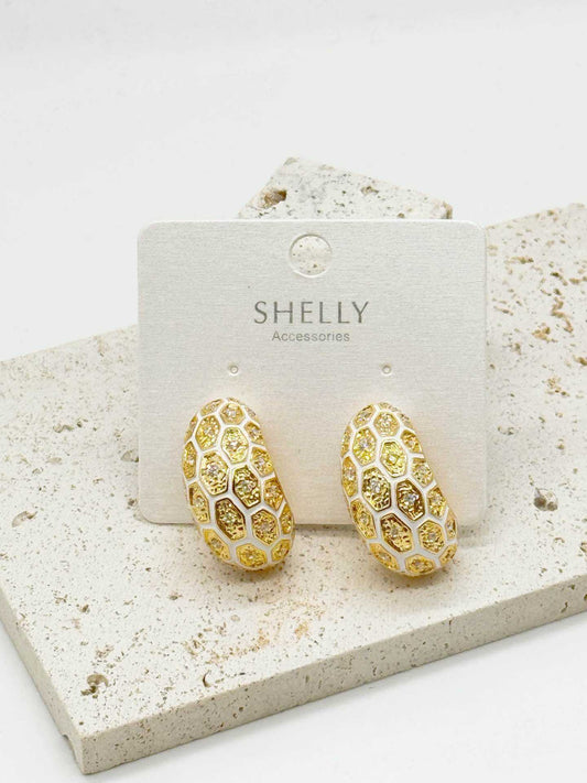 Orecchini Donna Vintage Smalto Oro A Nido D'Ape - Shelly Accessories