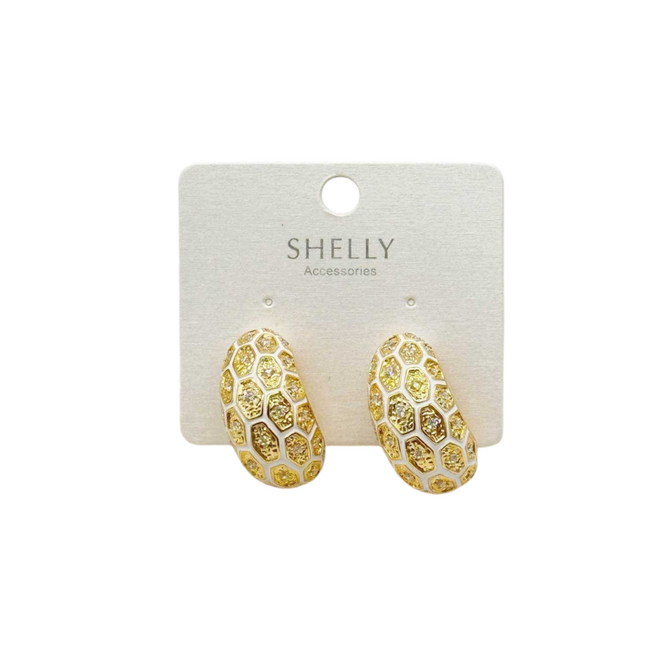 Nuovi Shelly Orecchini Donna Vintage Smalto Oro Motivo Nido d'Ape Eleganti