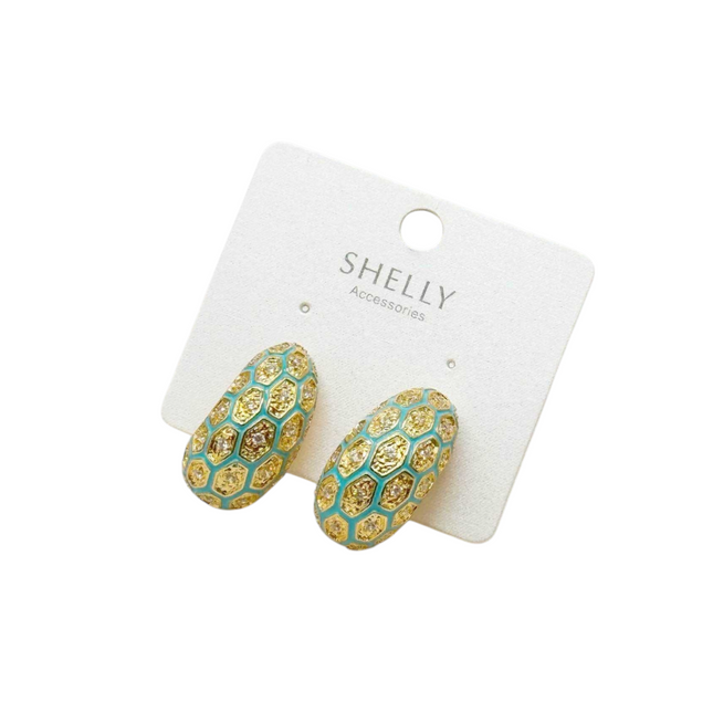 Nuovi Shelly Orecchini Donna Vintage Smalto Oro Motivo Nido d'Ape Eleganti