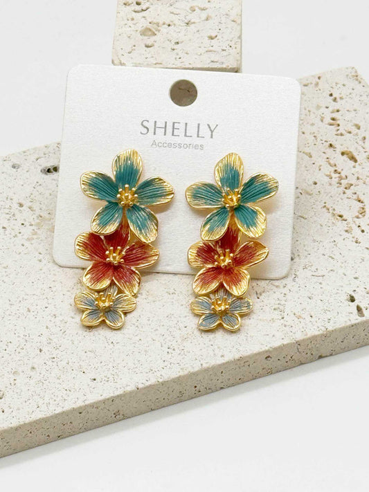 Orecchini Shelly Accessori pendenti floreali dorati smalto multicolore