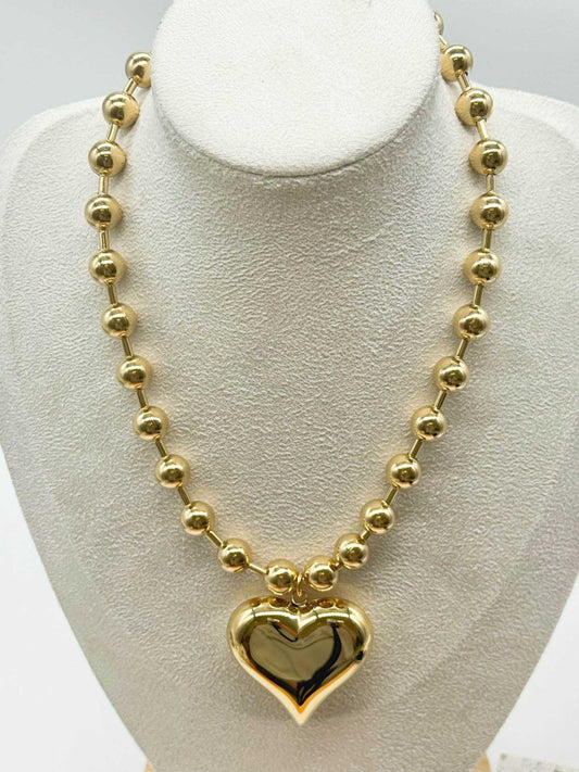 Collana donna in acciaio con maxi ciondolo cuore - silver o dorata