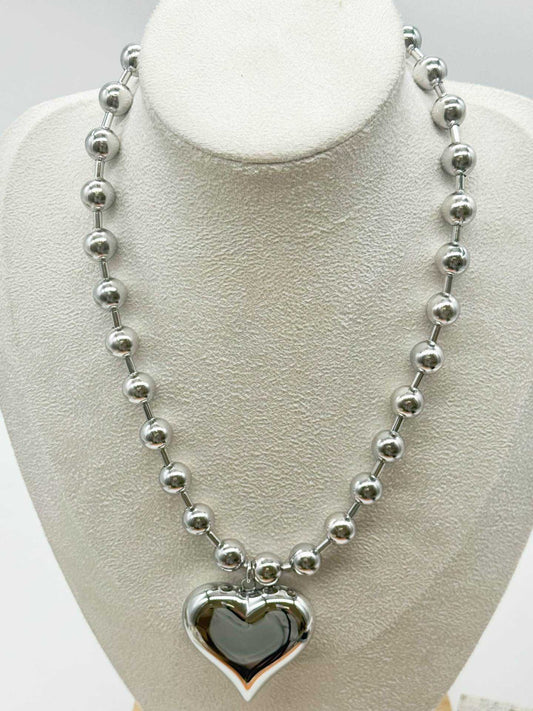 Collana donna in acciaio con maxi ciondolo cuore - silver o dorata