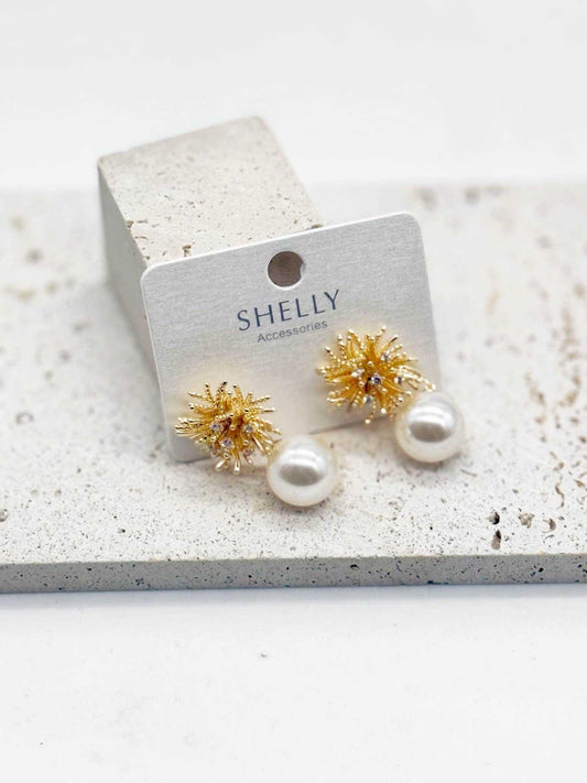 Orecchini donna perla oro strass eleganti Shelly bijoux fiore cerimonia