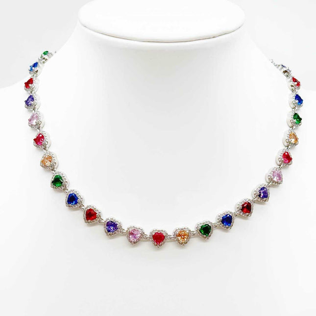 Collana  Girocollo Tennis  con Cuori Multicolore Donna Trend Moda