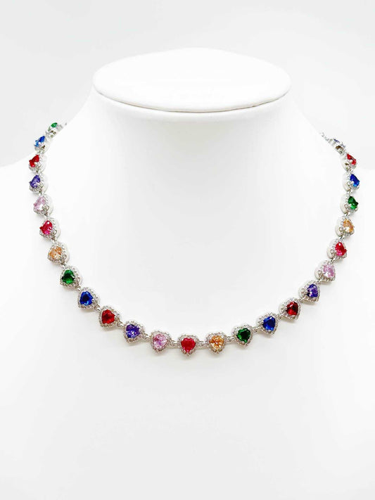Collana  Girocollo Tennis  con Cuori Multicolore Donna Trend Moda