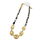 Collana Donna Shelly Pietre Striate Maglie Dorate Nero Grigio 45cm Urban