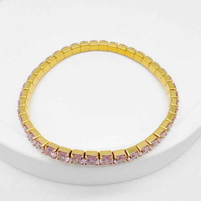NUOVO Shelly Bracciale Donna Tennis Elastico Acciaio Dorato Cristalli Colorati