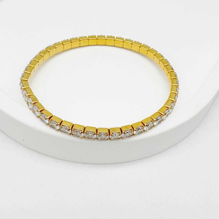 NUOVO Shelly Bracciale Donna Tennis Elastico Acciaio Dorato Cristalli Colorati