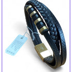 Bracciale uomo nero intrecciato similpelle acciaio inox oro chiusura magnetica