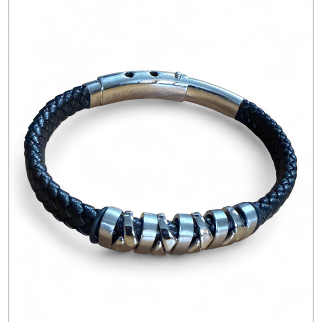 Bracciale Uomo Intrecciato Nero Acciaio Inox Chiusura Scatto BR-STEGOLD-02