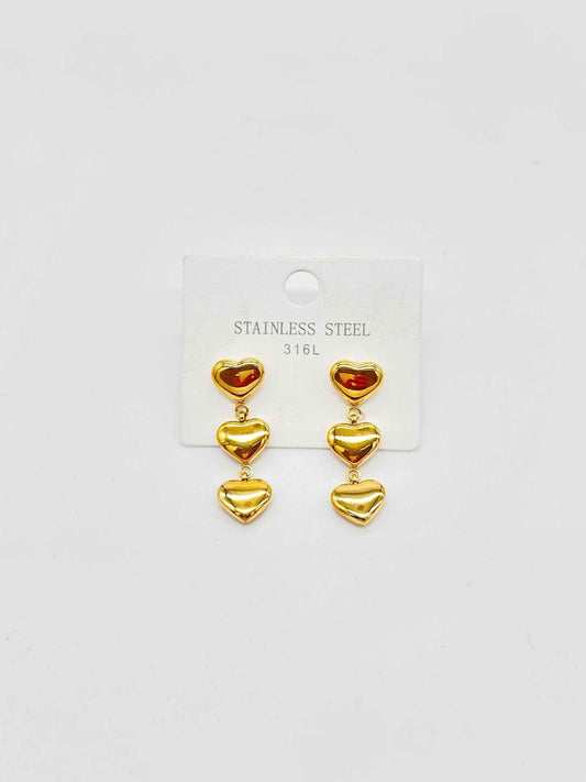 Orecchini  donna pendenti 3 Cuori Gold in Acciaio 316L – Eleganti leggeri anallergici