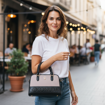 COCONUDA borsa donna bauletto nero panna con tracolla regolabile elegante