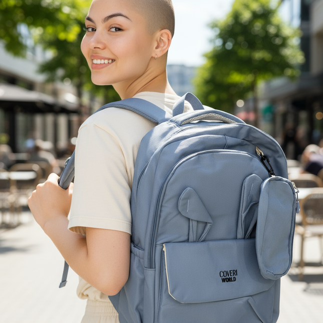 Nuovo Enrico Coveri World Zaino Azzurro con Pochette Multitasche Unisex Scuola