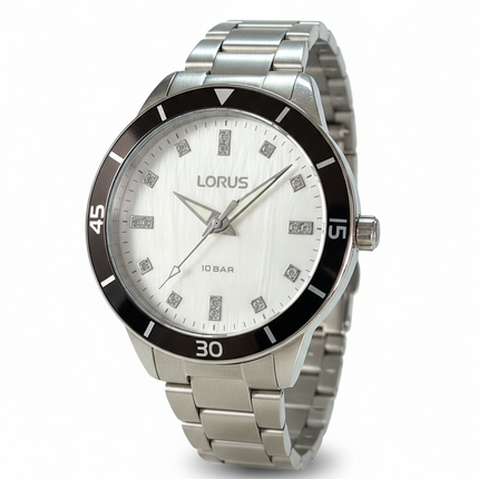 Orologio Donna Lorus Acciaio Zirconi Lunetta Nera Sportivo 10BAR RG245RX-9