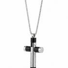 Collana Uomo Acciaio Croce Pendente Nero Argento Catena Urban Style