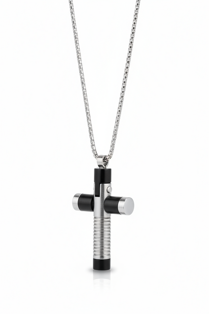 Collana Uomo Croce Acciaio Nero Argento – Catena Inclusa, Stile Urban