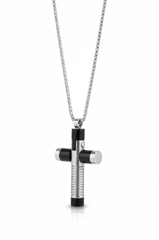 Collana Uomo Croce Acciaio Nero Argento – Catena Inclusa, Stile Urban