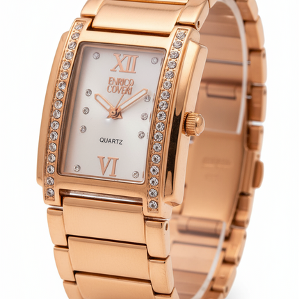 Orologio Donna Enrico Coveri Rettangolare Cristalli Silver Rose Gold EC0883