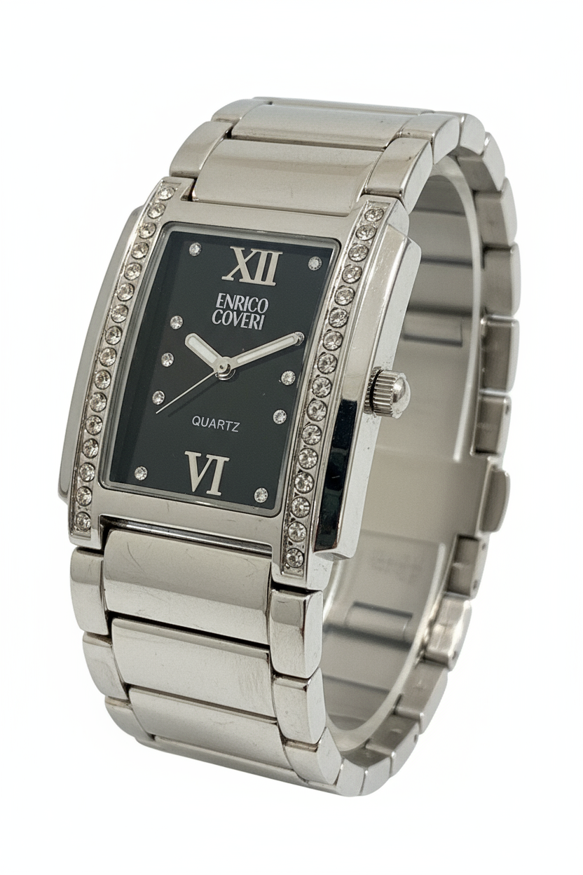 Enrico Coveri Orologio Donna Rettangolare con Cristalli – Silver o Rose