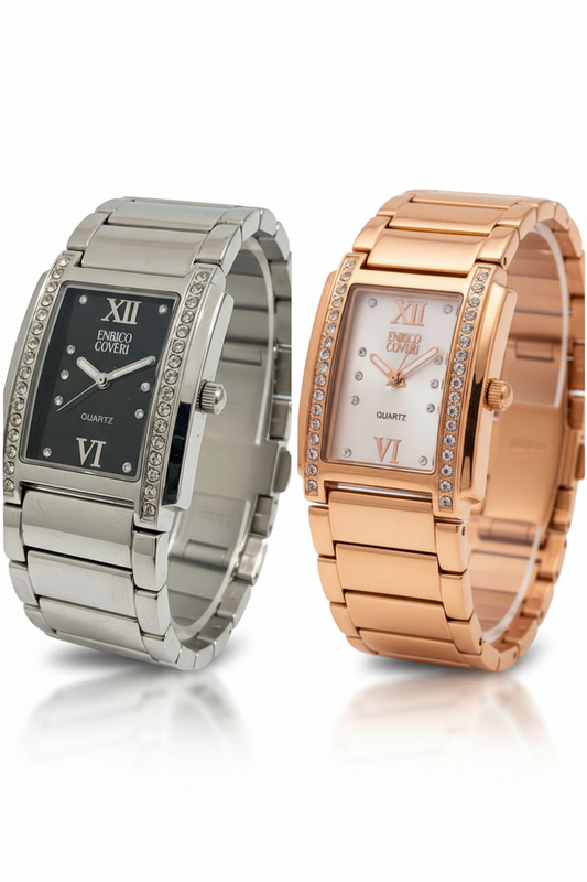 Enrico Coveri Orologio Donna Rettangolare con Cristalli – Silver o Rose