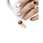 Anello per Donna in Acciaio con Pietra Rossa e Zirconi — Eleganza Regolabile